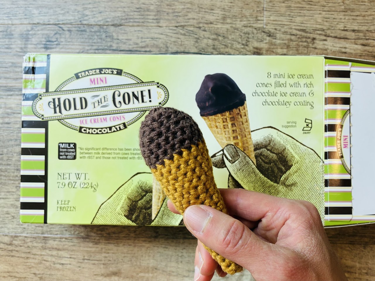 Crocheted Trader Joe’s “Hold the Cone!” Ice Cream Ornament
